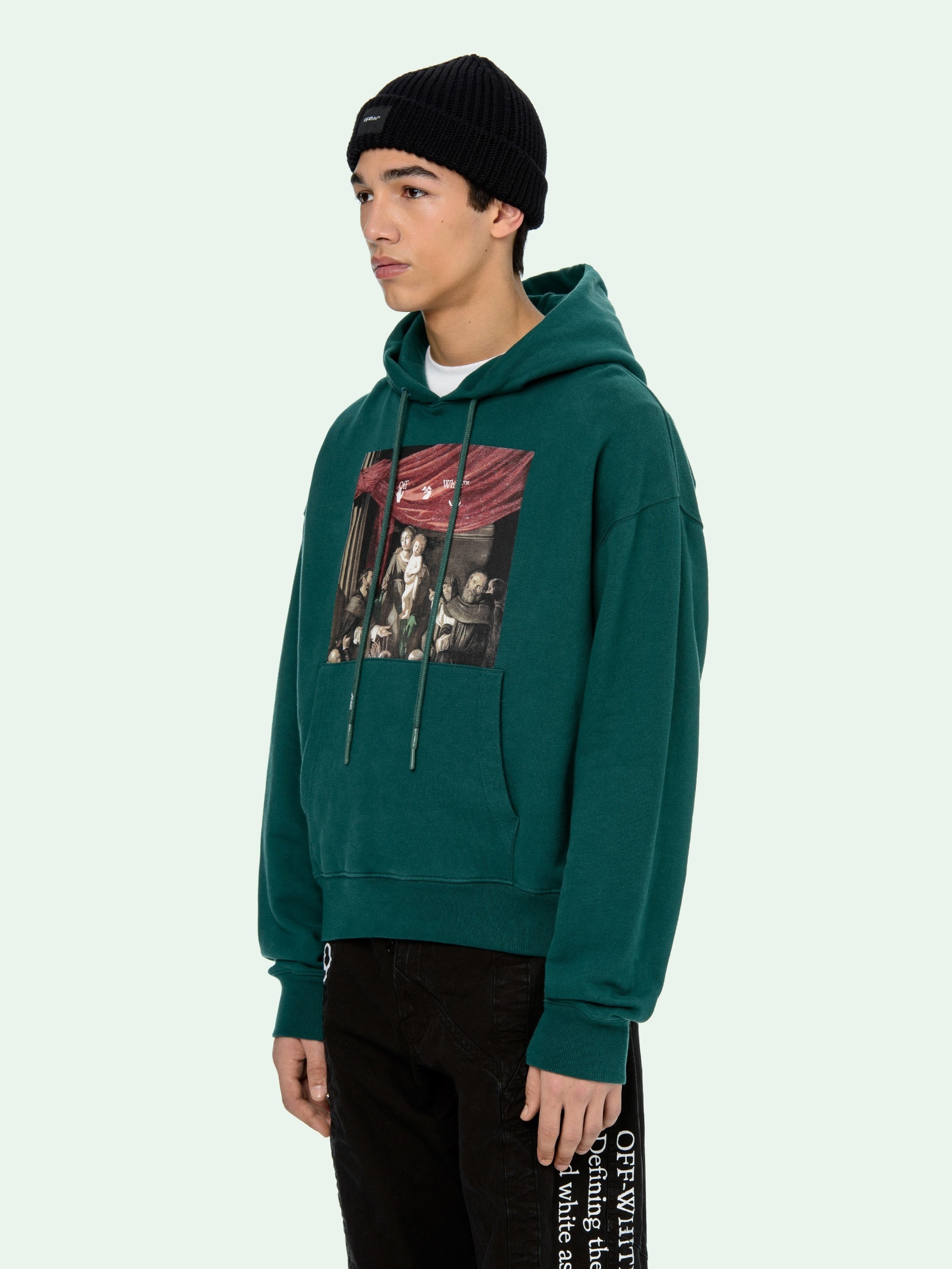 Off-white Fw20 Caravaggio Loose Hooded Pullover Men Green