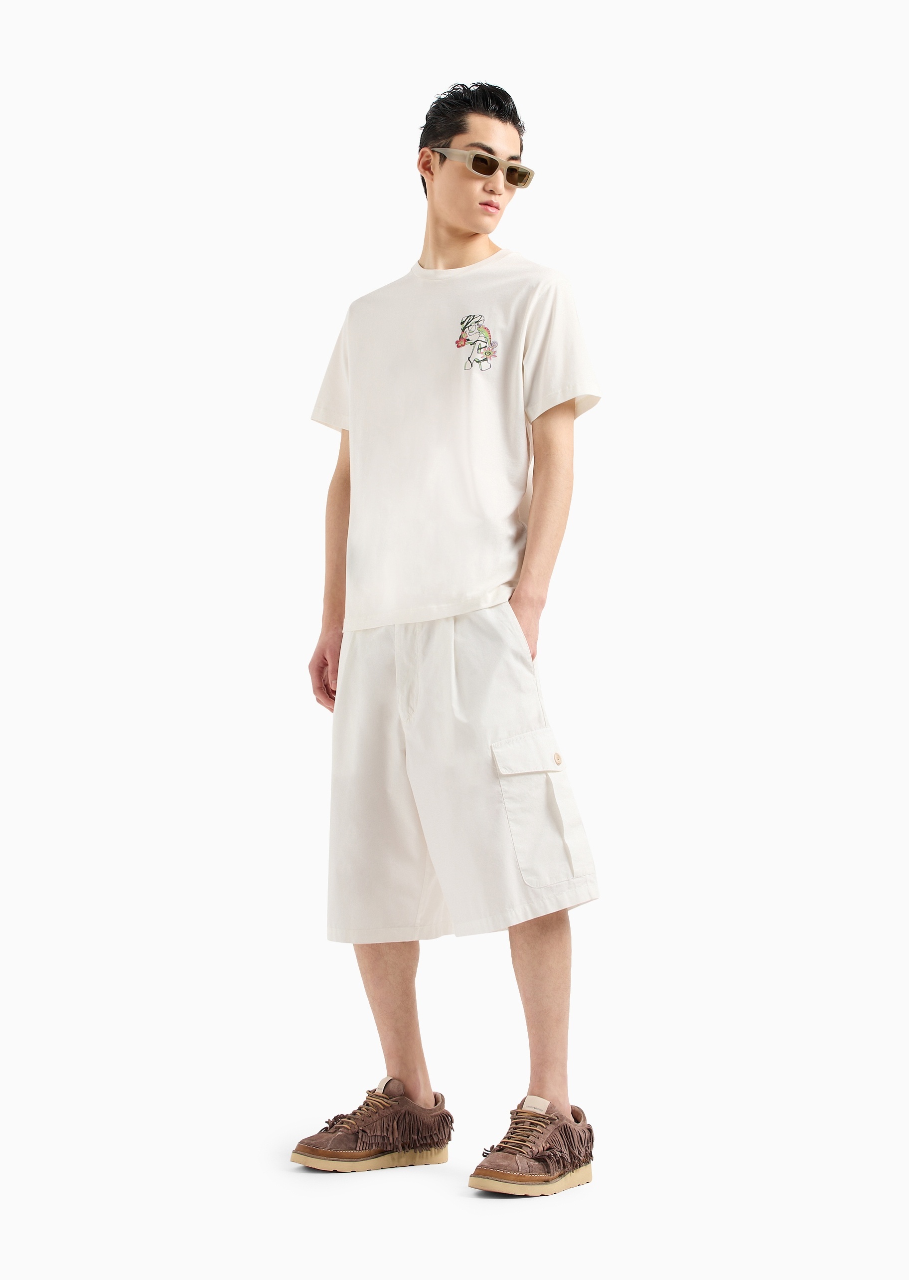 Emporio Armani Monogram-print Cotton T-shirt In White