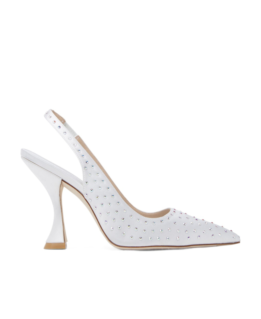 Stuart Weitzman Glam Xcurve Crystal Slingback Pumps In White