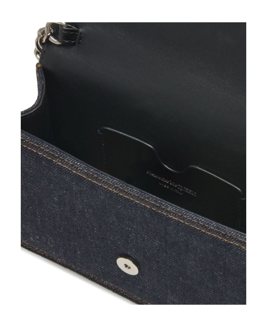 Alexander Mcqueen Small Skull Denim Shoulder Bag In Black