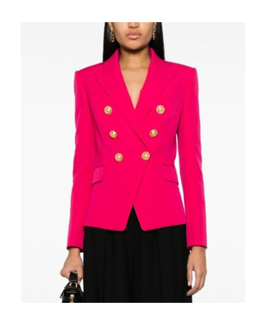 Balmain Double-breasted Grain De Poudre Cotton Blazer In Red