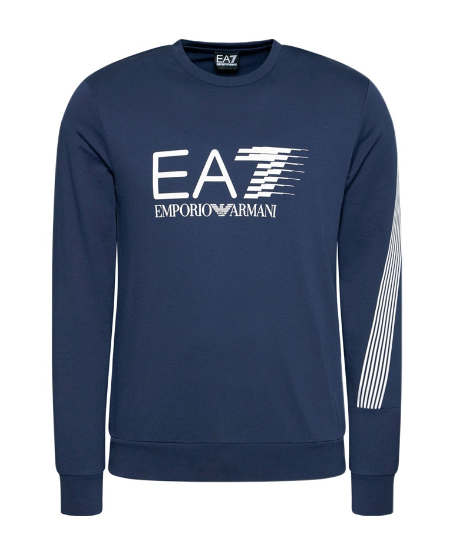 Ea7 Round Collar Long Sleeve Sweater In Blue