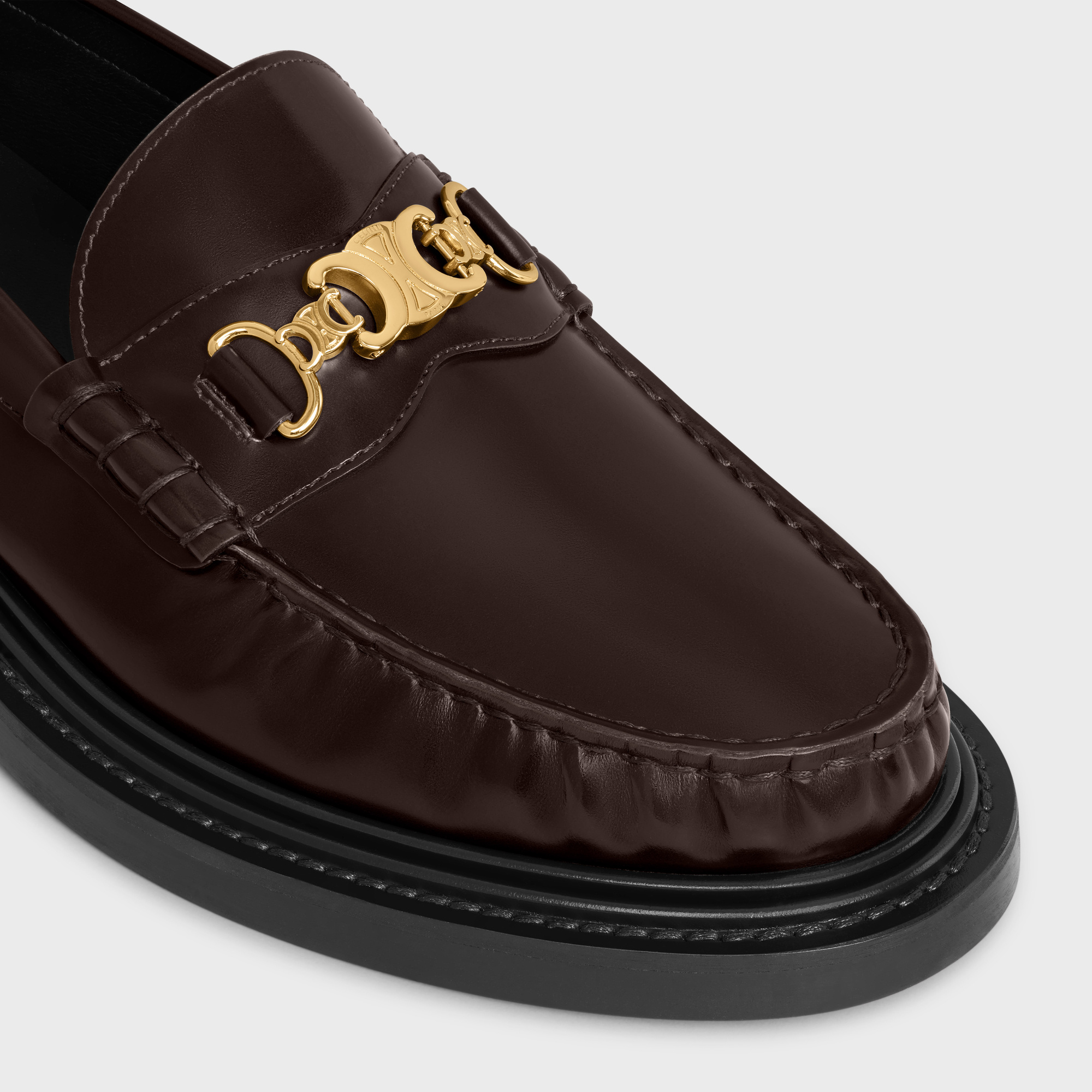Celine Université Triomphe Chain Loaffer In Polished Bull In Black