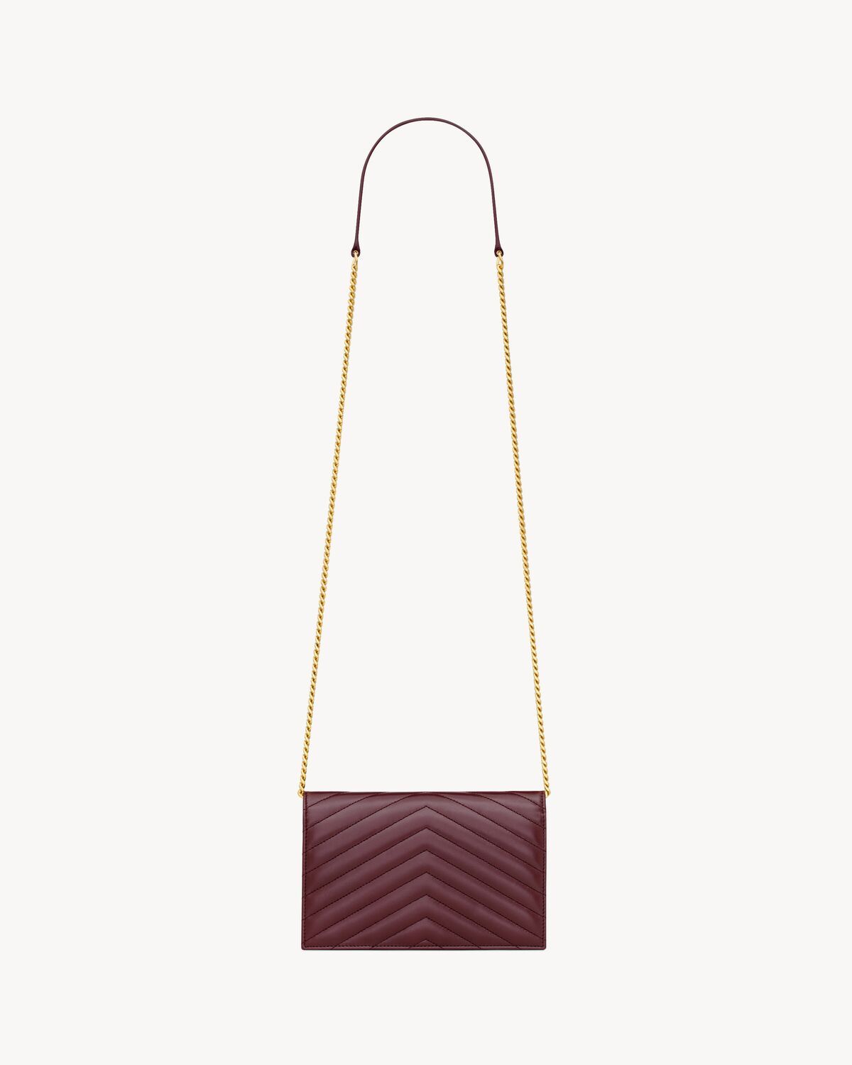Saint Laurent Cassandre Envelope Chain Wallet In Lambskin In Red