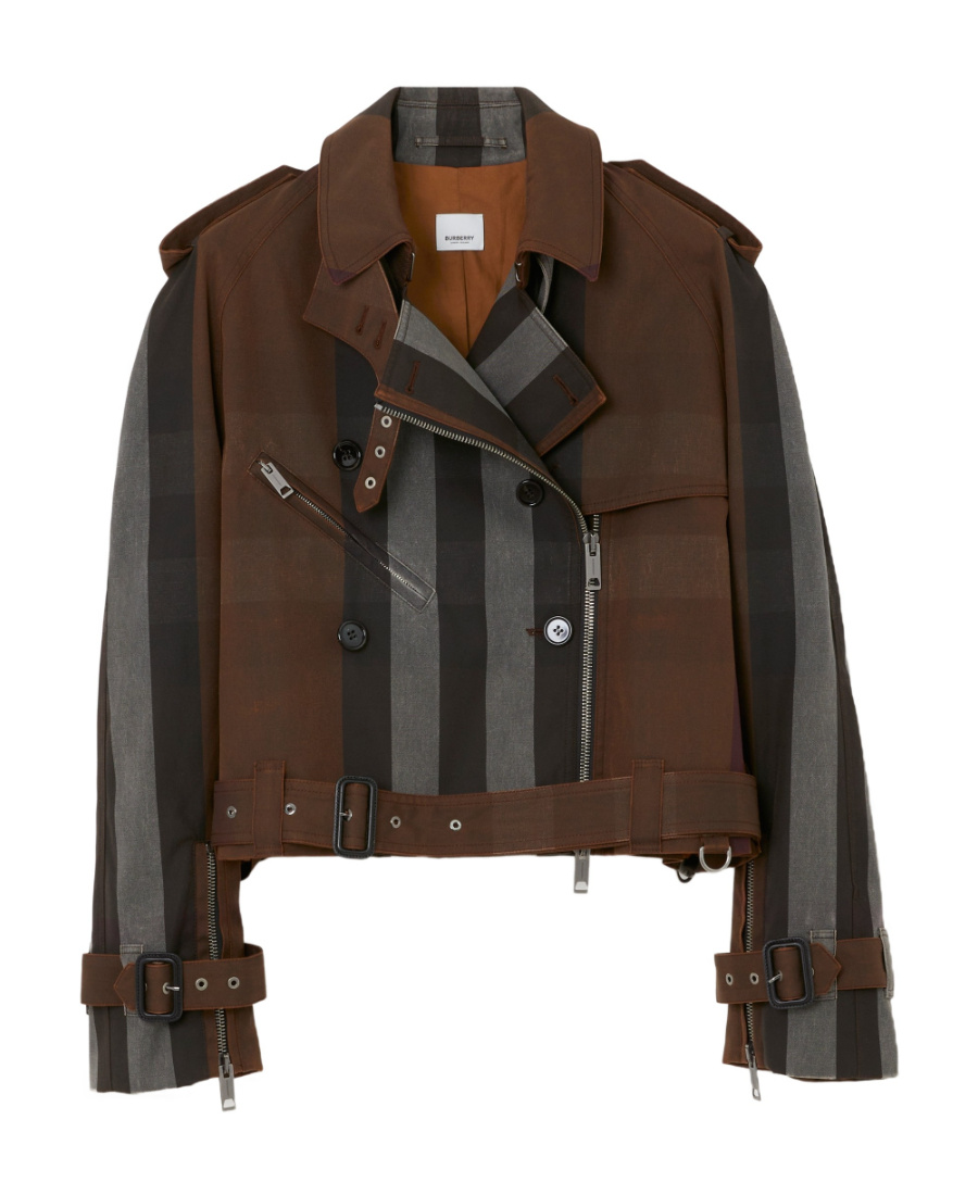 Shop Burberry Stripe-pattern Cotton Biker Jacket In Black