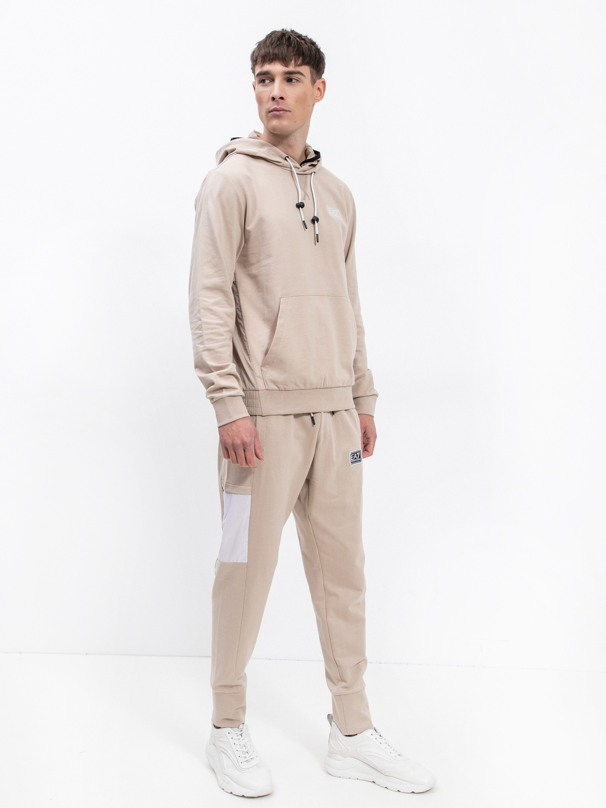 Ea7 Logo Hooded Sweater In Nude