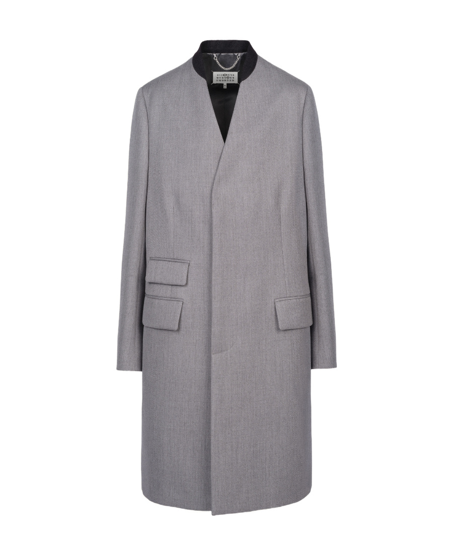 Maison Margiela Collarless Tailored Coat In Gray