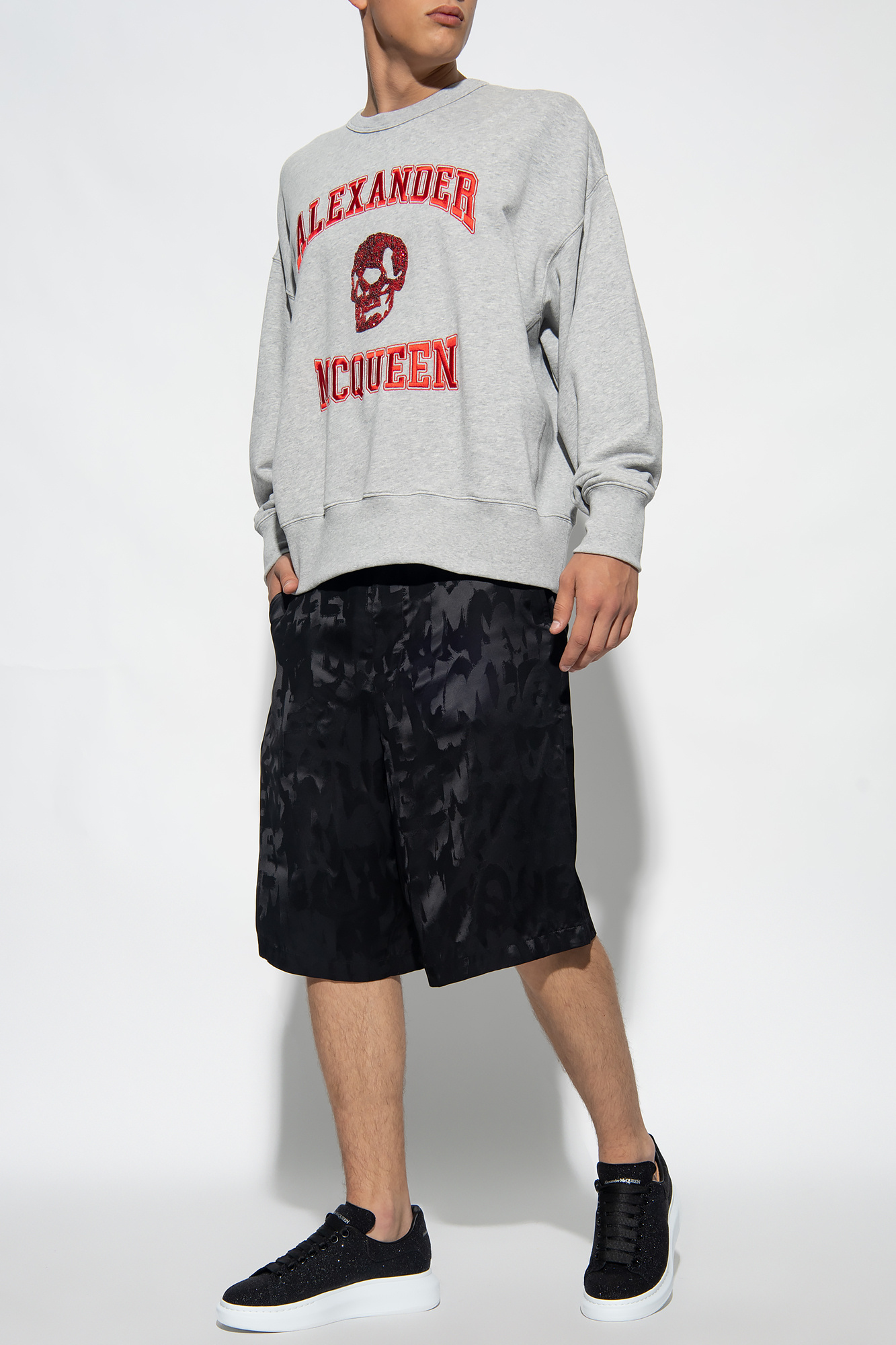 Shop Alexander Mcqueen Logo-embroidered Cotton Hoodie In White