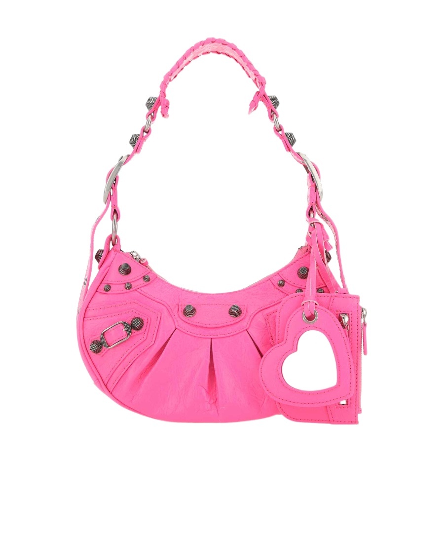 Balenciaga Small Leather Shoulder Bag With Heart-shaped Detail In Pink