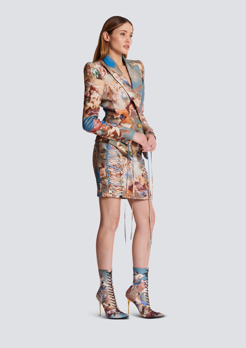 Balmain Slim-fit Sky Printed Canvas Jacket In Nude