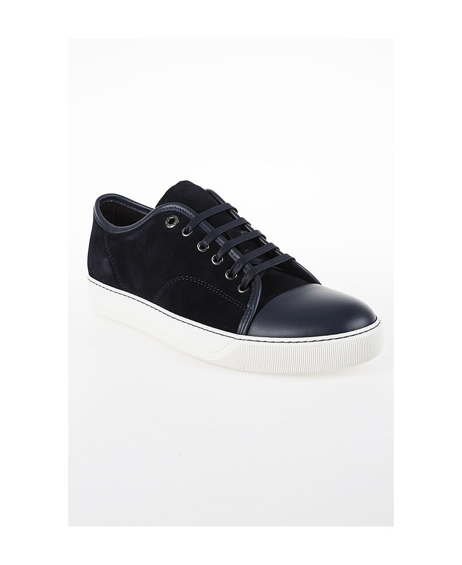 Lanvin Panelled Patent-leather And Velvet Low-top Trainers In Black