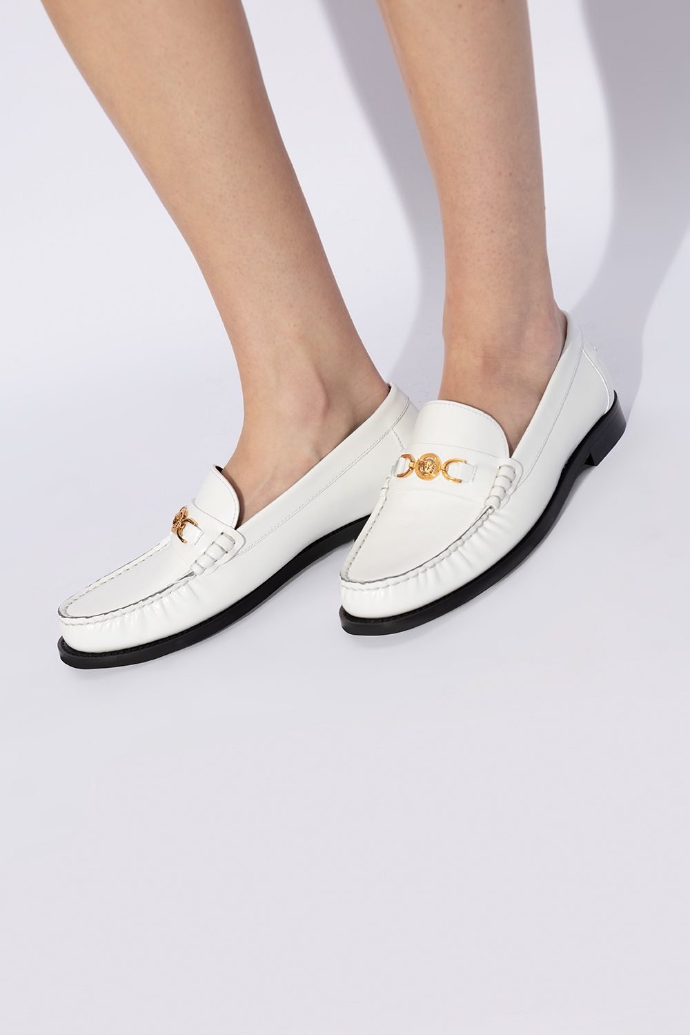 Versace Logo-plaque Slip-on Loafers In White