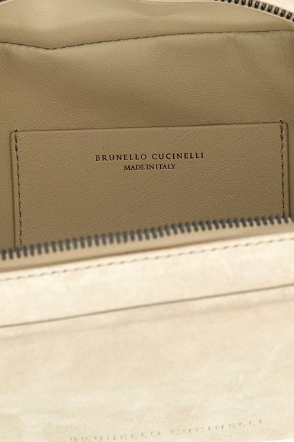 Brunello Cucinelli Small Handbag With Suede Finish And Detachable Strap In Beige