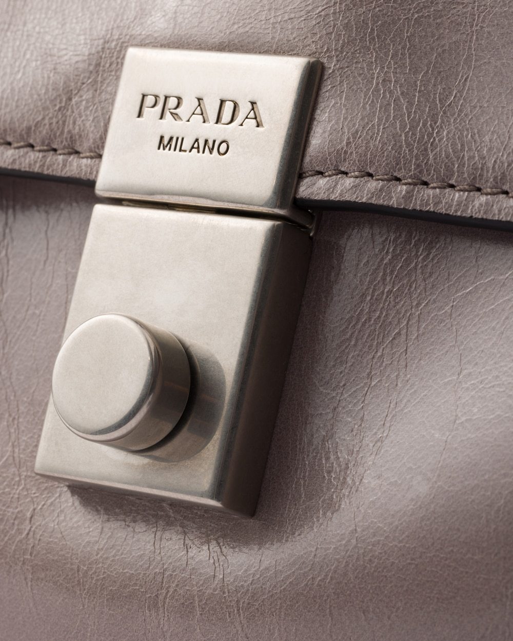 Prada Medium Buckle Flap Leather Shoulder Bag In Pewter