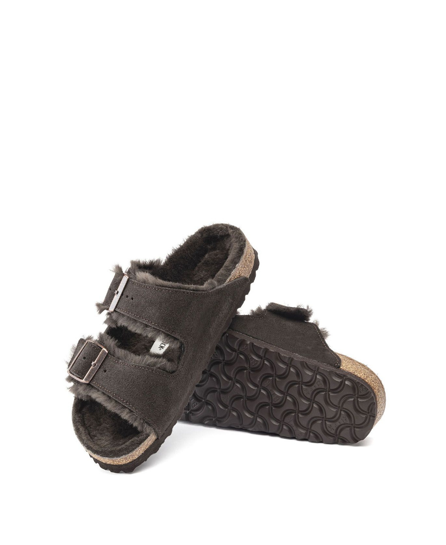 Birkenstock Shearling-lined Double-buckle Sandals In Black