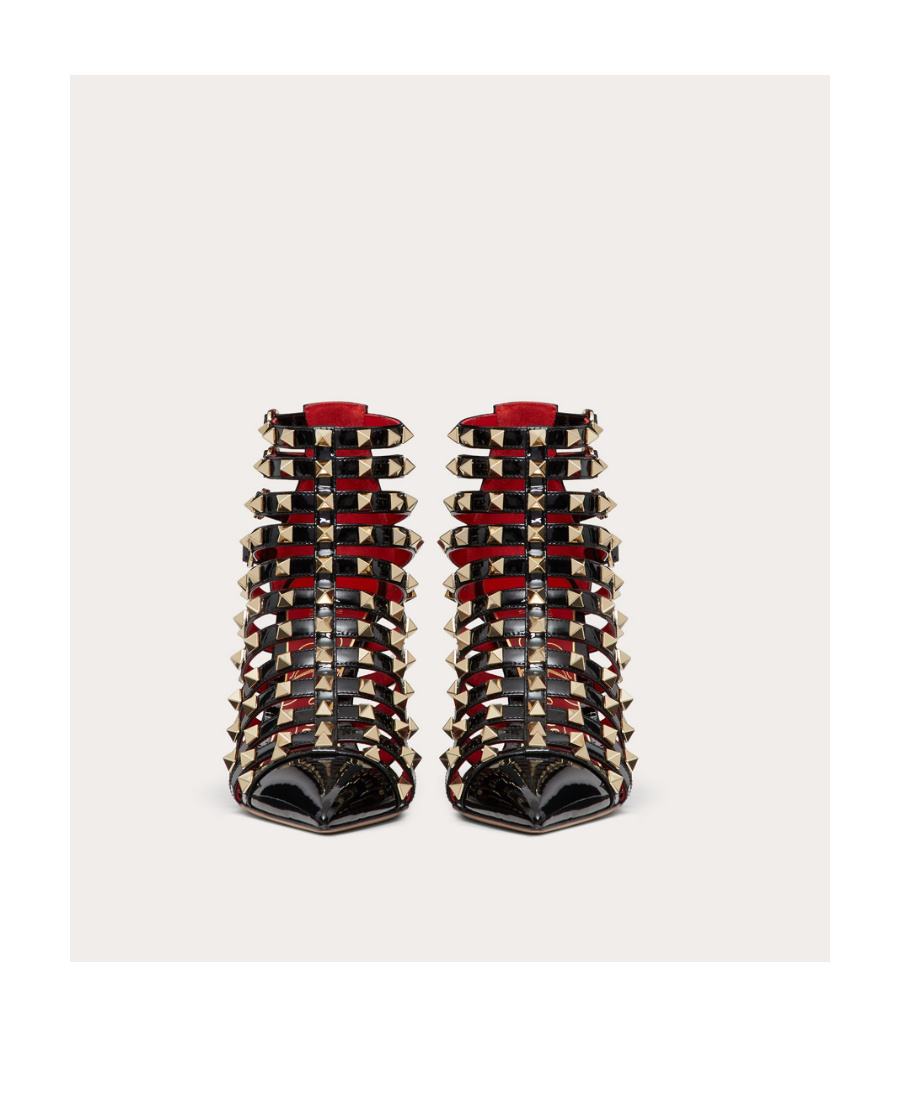 Valentino Alcove Rockstud Patent-leather Ankle Boots In Black