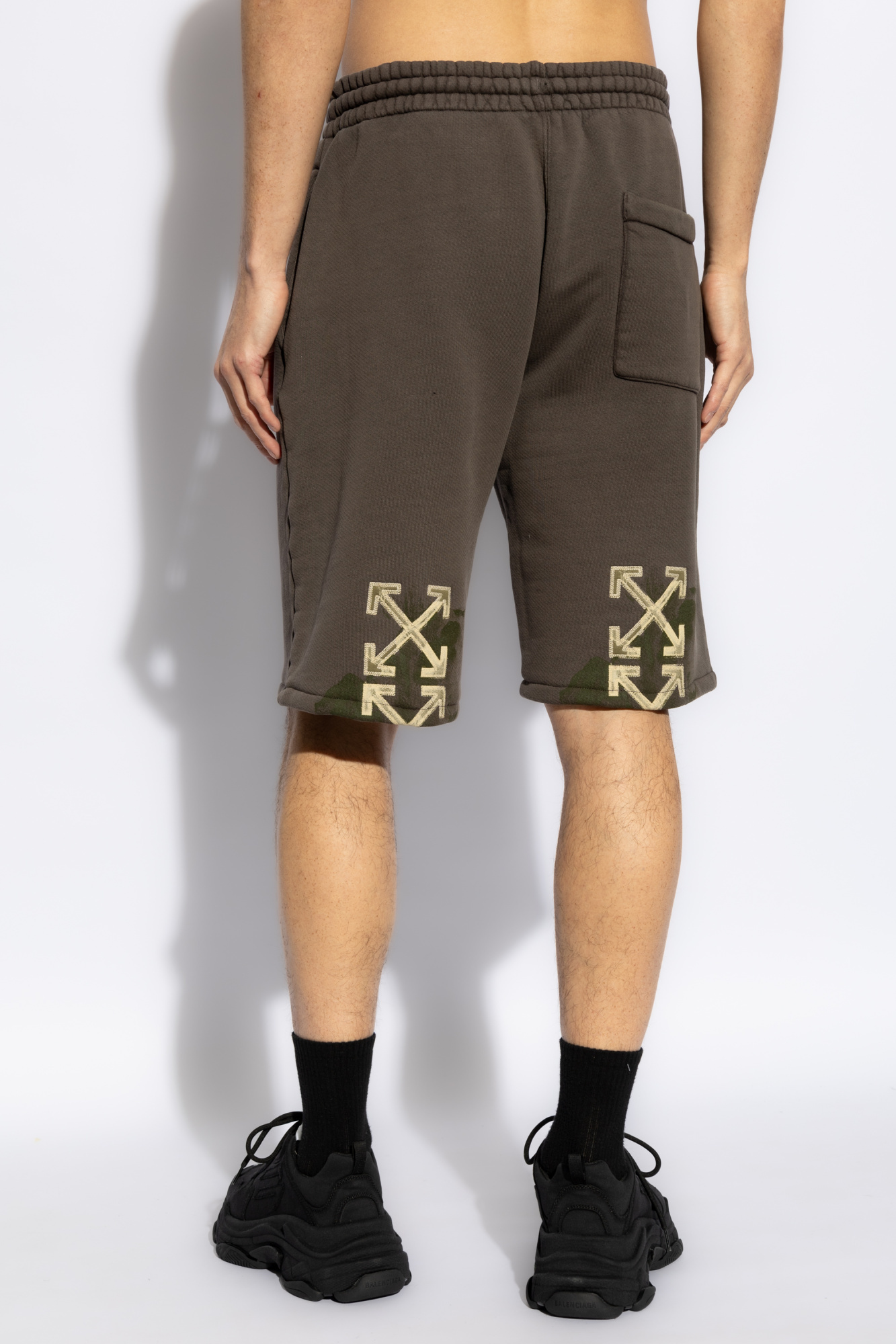 Off-white Arrow-print Cotton Track Shorts In Brown