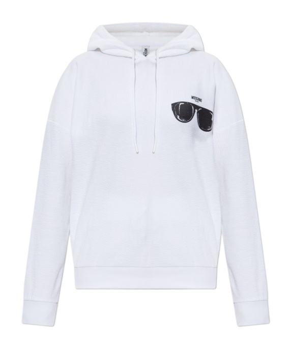 Moschino Long Sleeve Hooded Sweatshirt In White