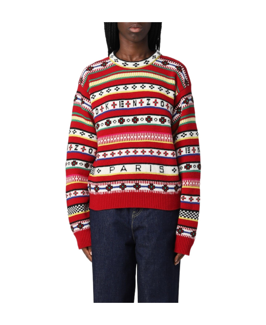 Kenzo Intarsia Striped Wool And Cotton Sweater In Multicolor