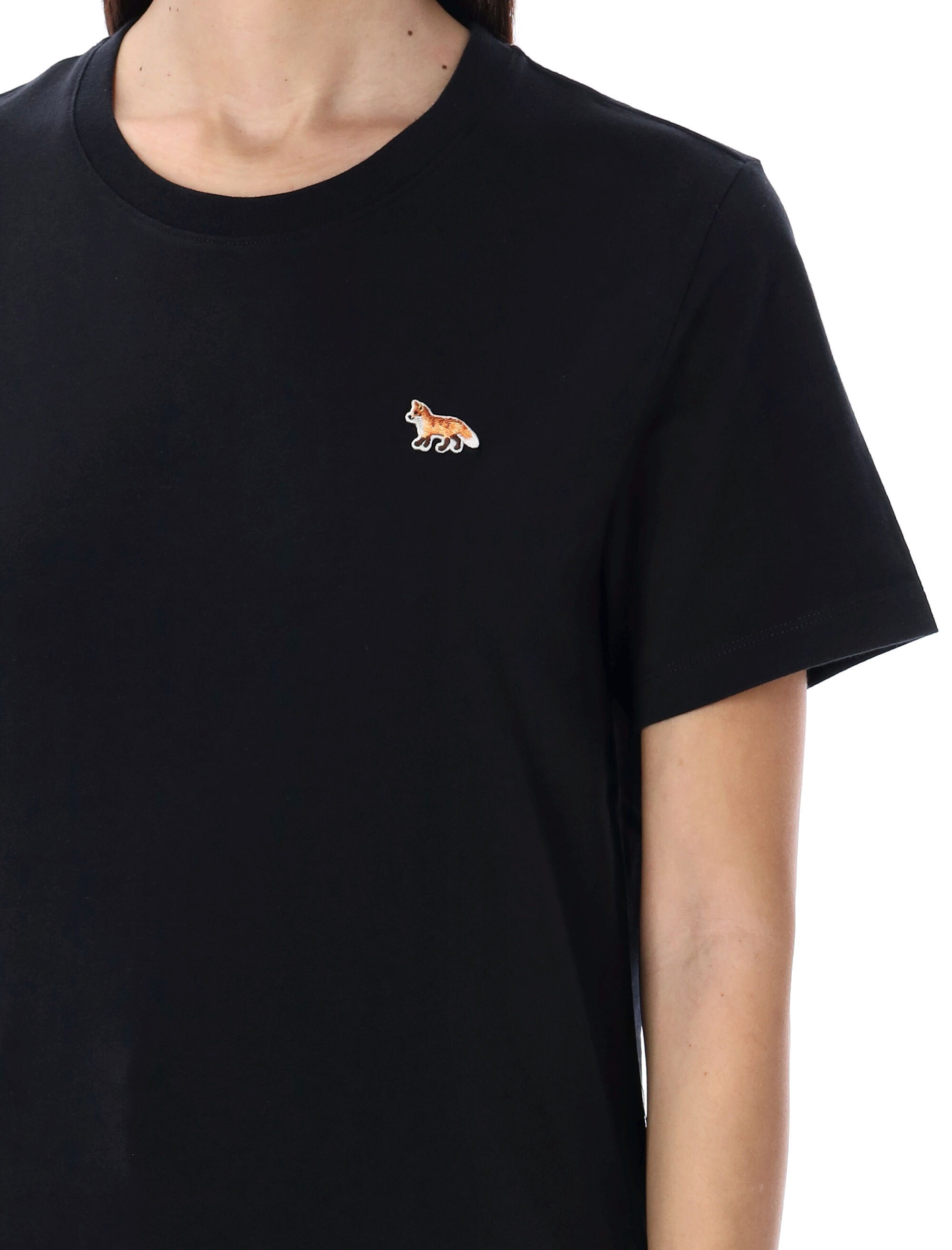 Maison Kitsuné Black Crewneck T-shirt With Baby Fox Logo Patch On The Front In Cotton Woman In Black