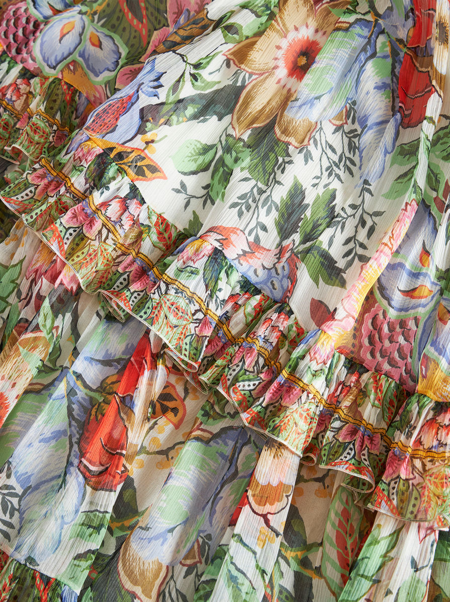 ETRO FLORAL-PRINT TIERED SILK SKIRT 