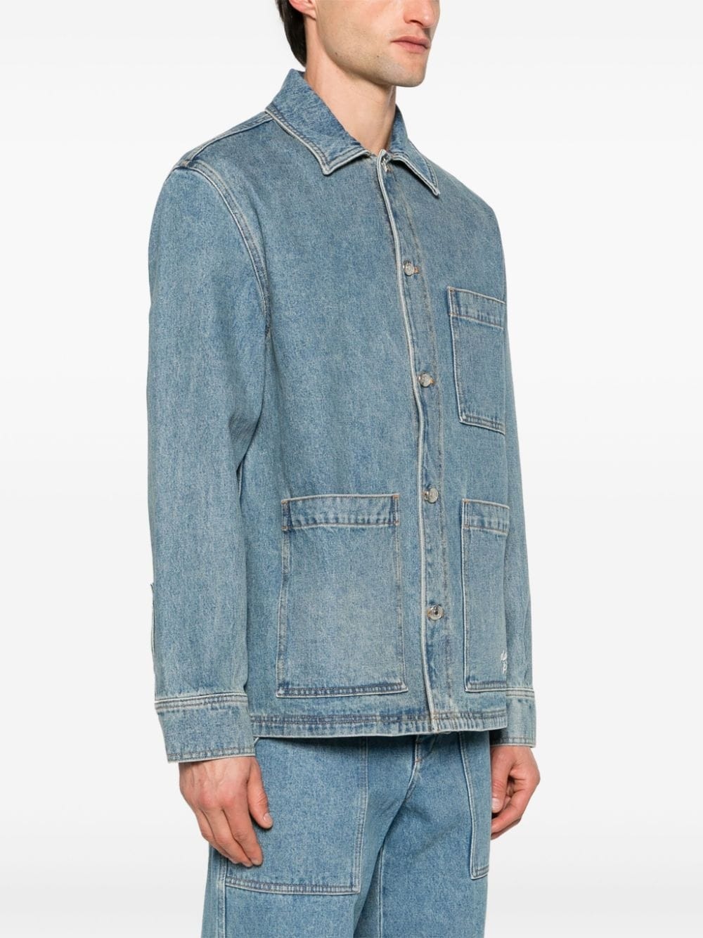 Shop Maison Kitsuné Single-breasted Front Pocket Denim Coat In Gray