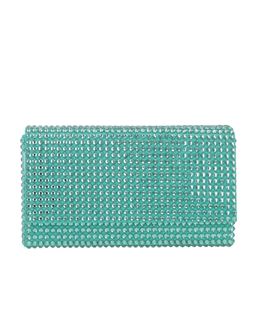 Amina Muaddi Crystal Decorated Satin Handbag In Blue