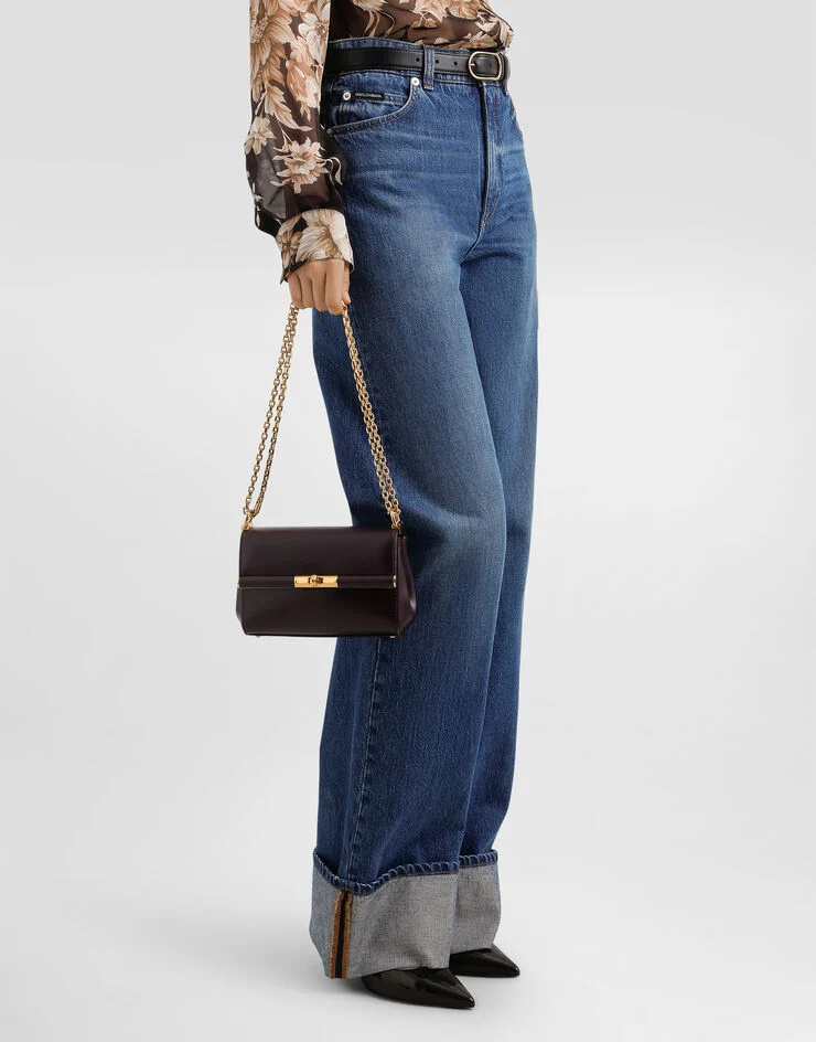 Dolce & Gabbana Mini Marlene City Shoulder Bag In Grained Leather In Black