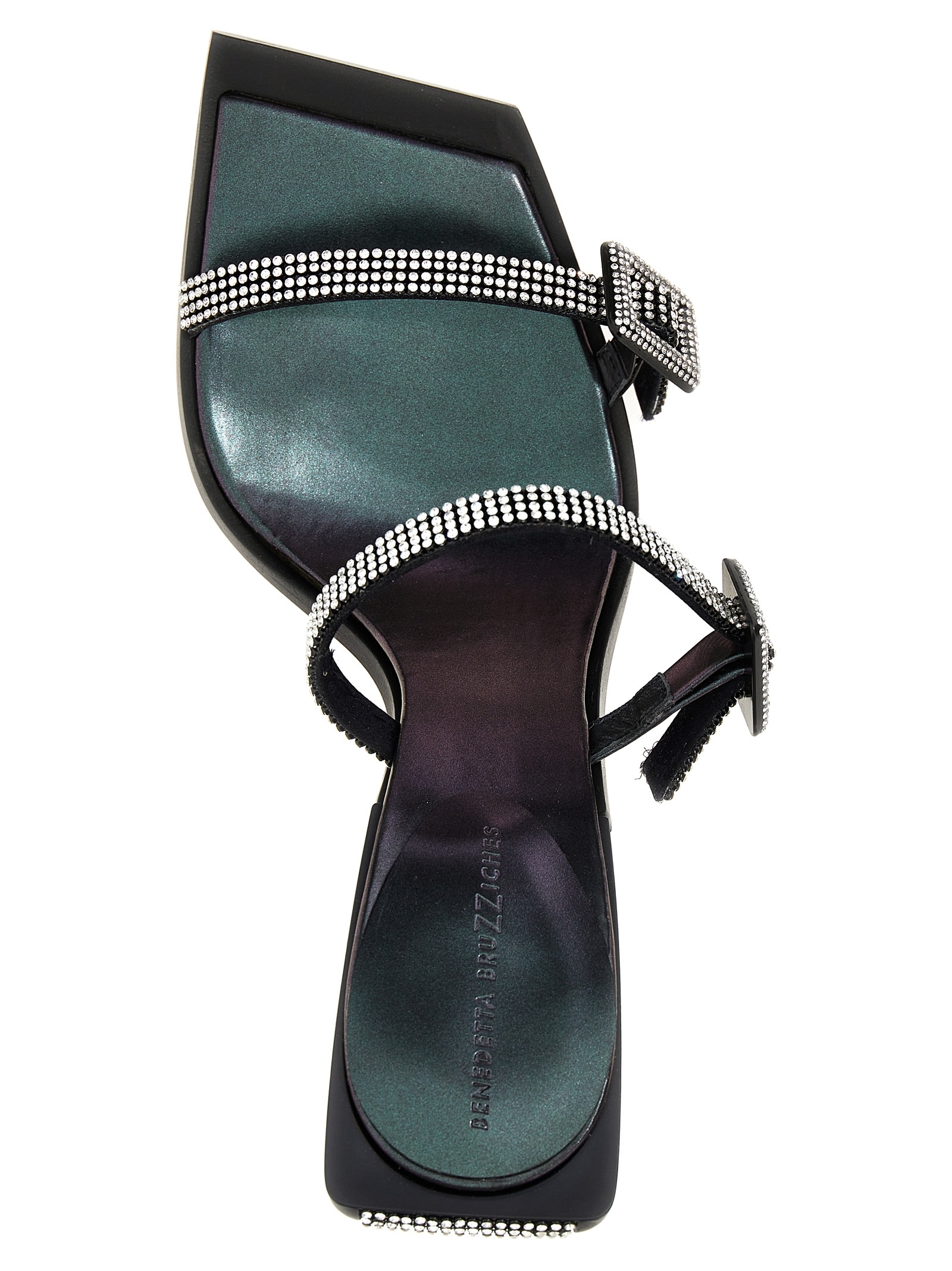 Benedetta Bruzziches Square Toe Rhinestone Double Strap Sandals In Gray