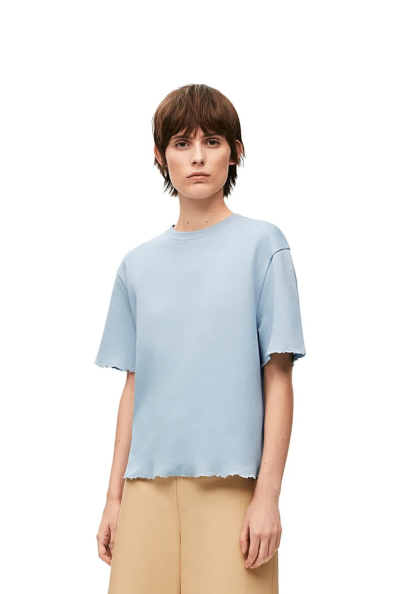 Loewe Short-sleeved Frayed Hem Top In Blue