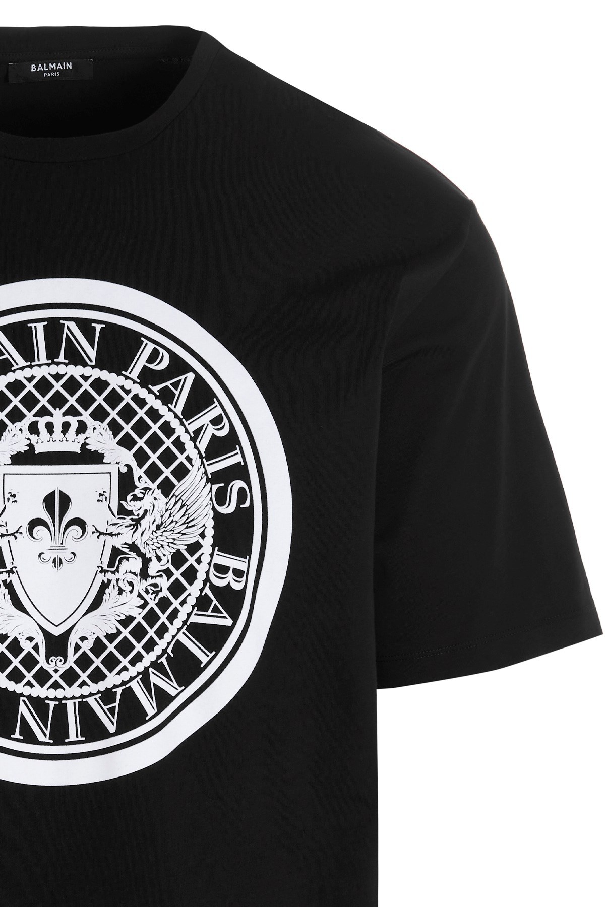 Shop Balmain Cotton T-shirt With Flocked Medallion In Black