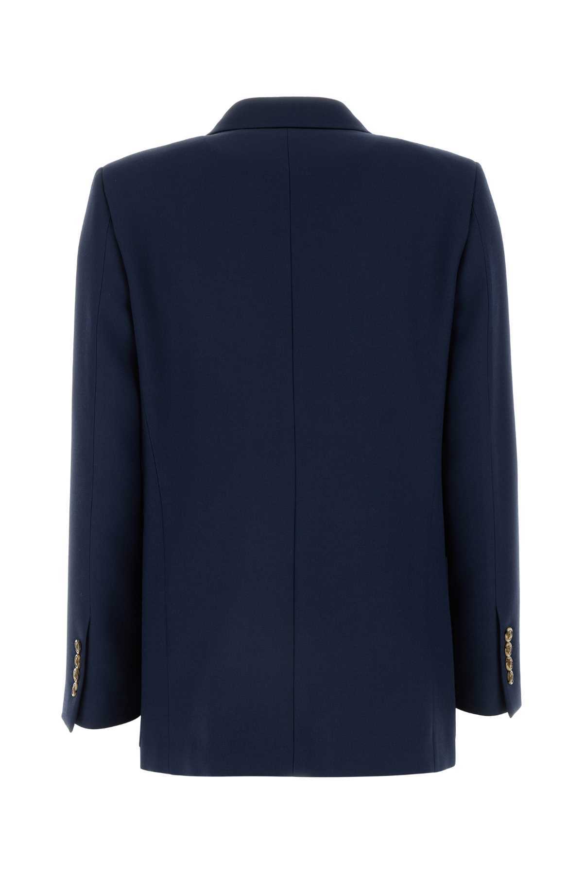 Valentino Navy Blue Wool Blazer In Black