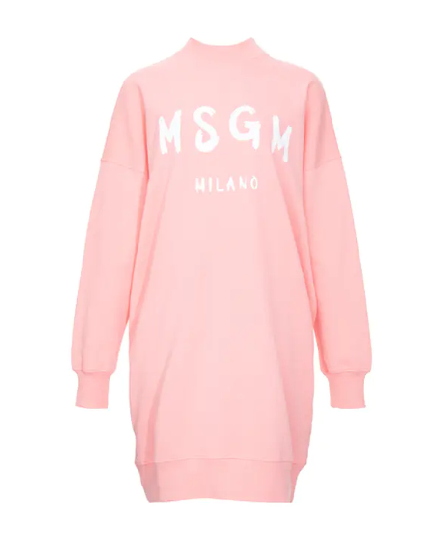 Msgm Logo Details Sweater-style Dress In Pink
