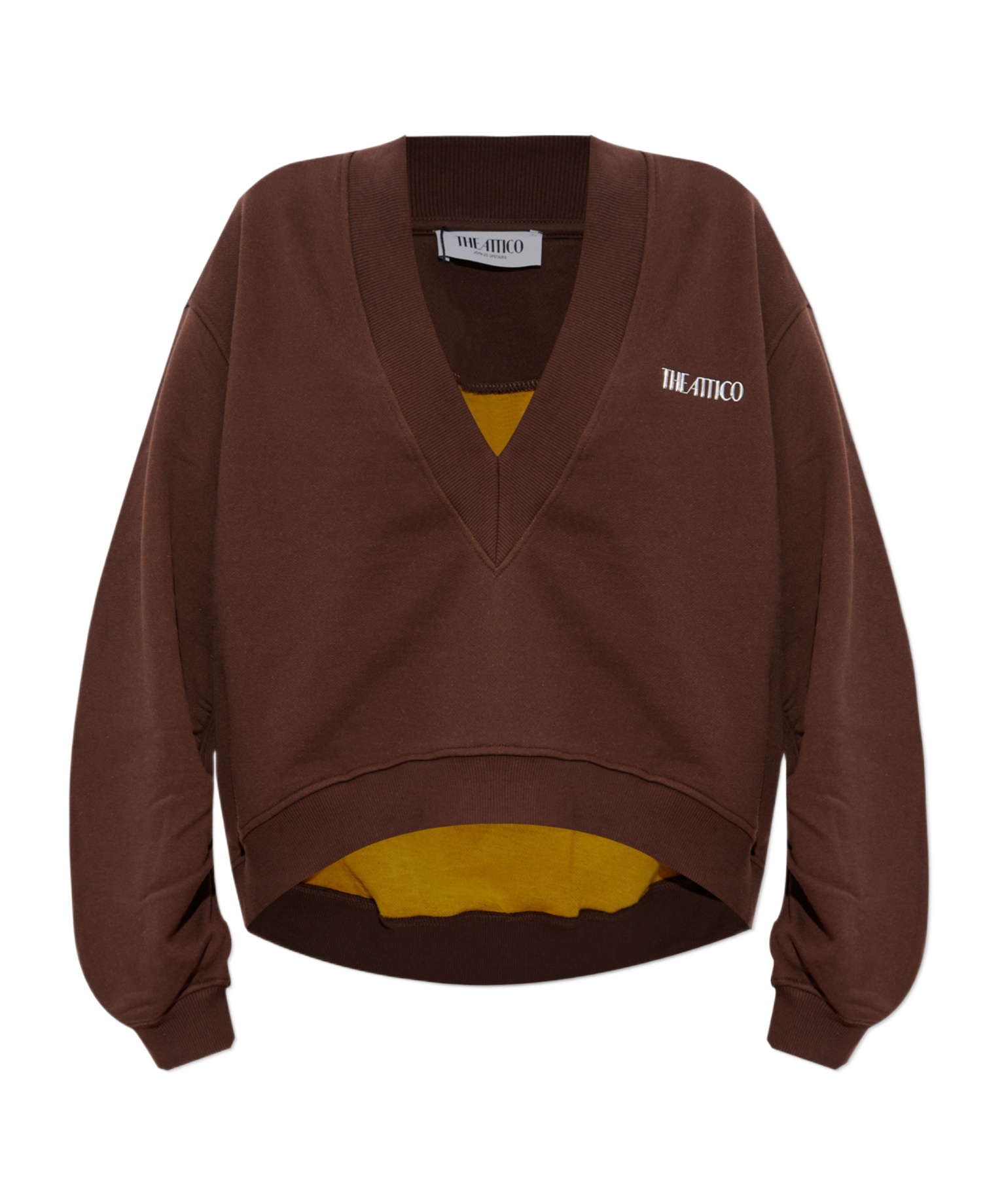 Attico Brown Cropped Sweatshirt With V Neck And Logo Lettering On The Front In Cotton Woman In Brown