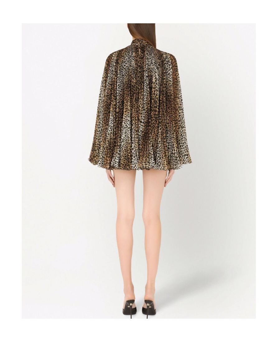 Dolce & Gabbana Leopard Print Pleated Mini Dress In Green