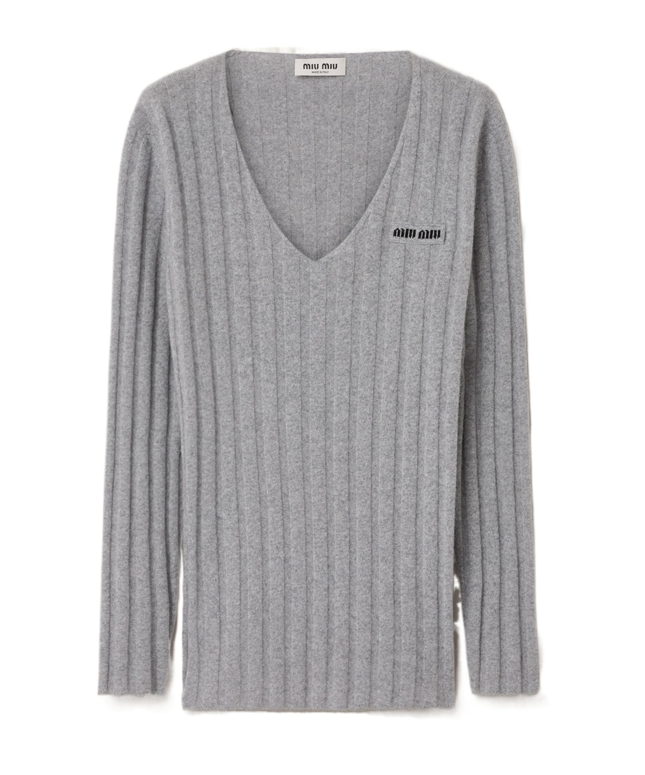 Miu Miu Wool And Cashmere V-neck Sweater In Gray