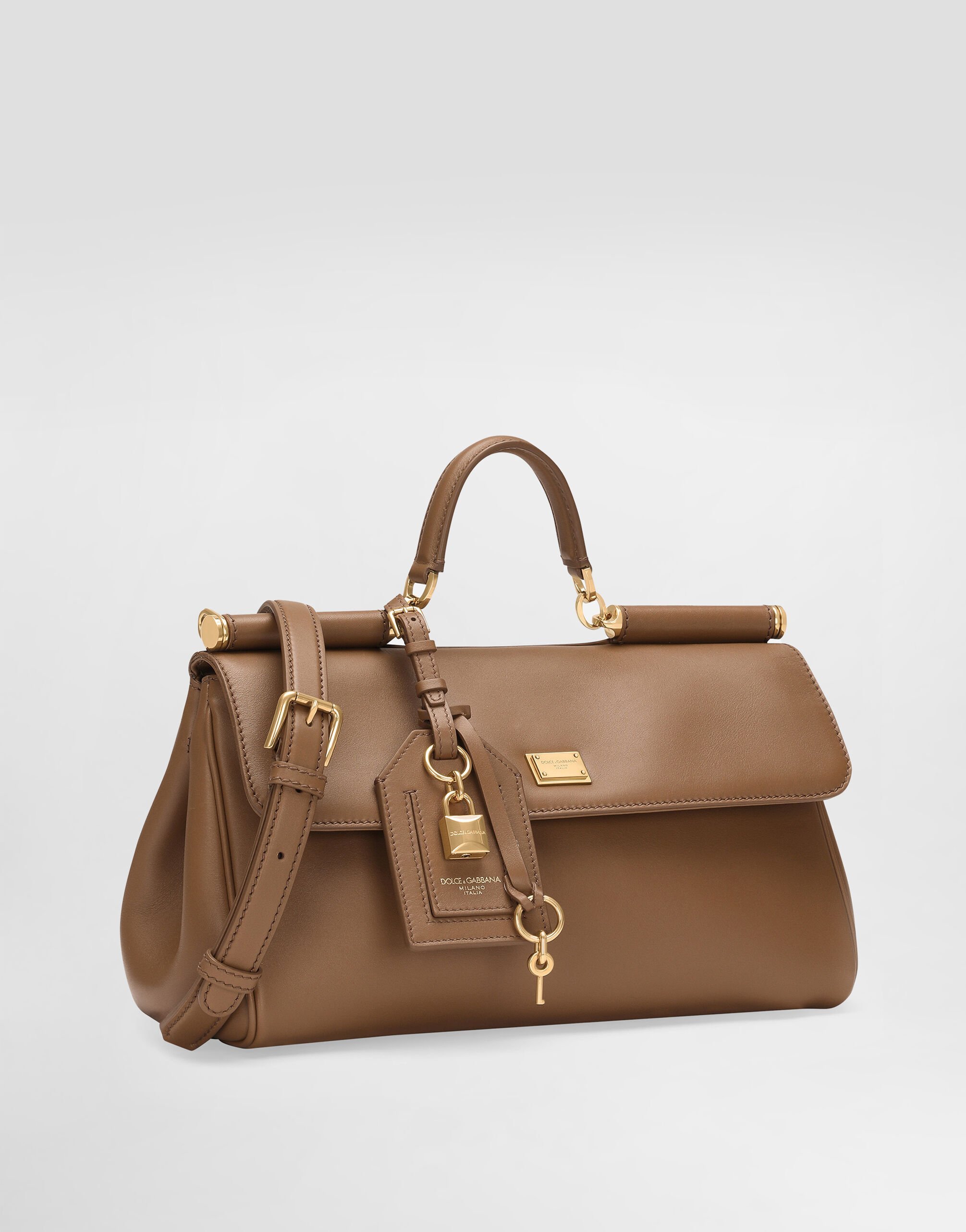 Dolce & Gabbana Handbag Soft Leather Padlock Detail In Neutral