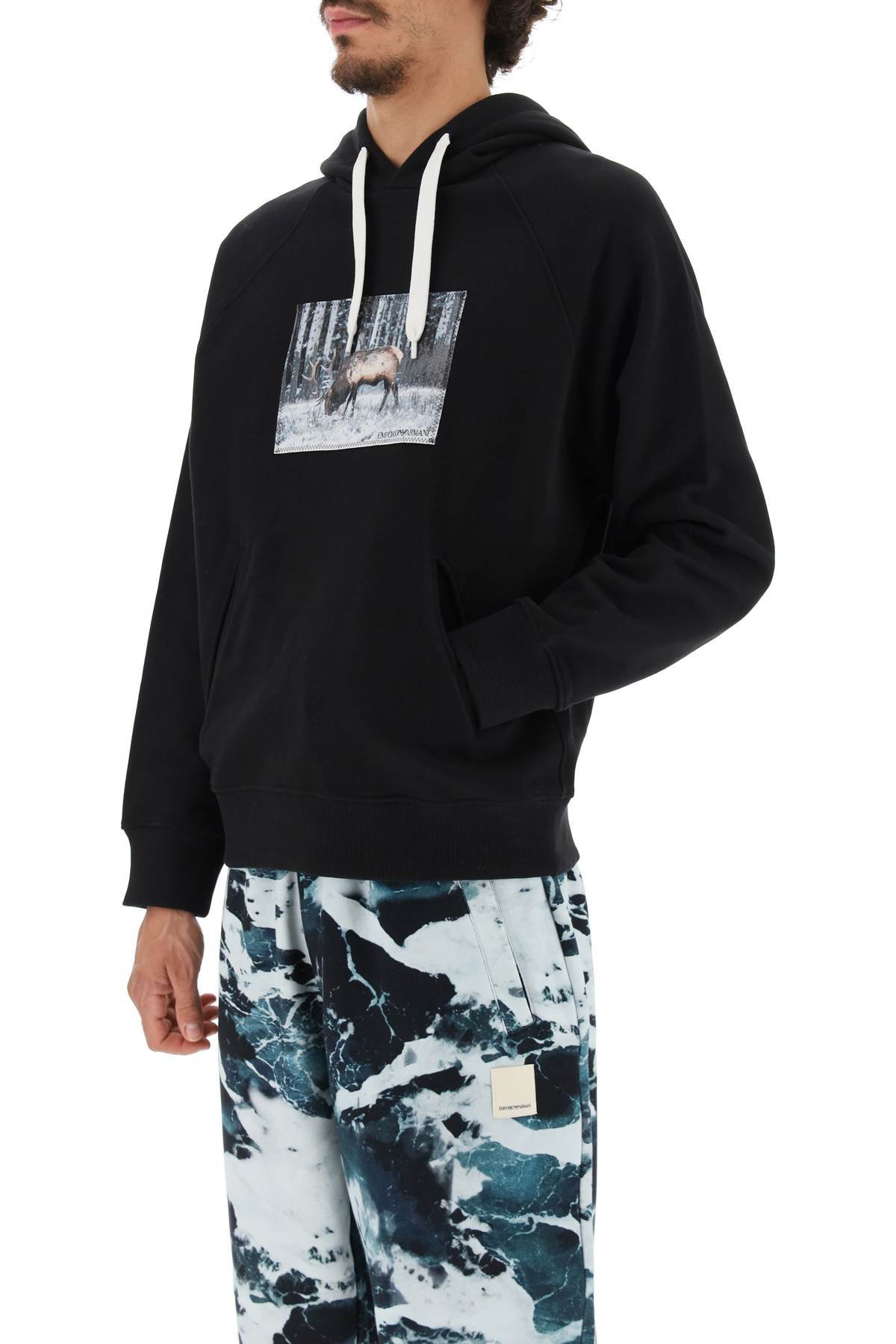 Emporio Armani Photograph-print Cotton Hoodie In Black