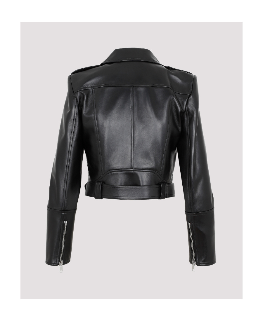 Alexander Mcqueen Cropped Biker Leather Jacket In Black