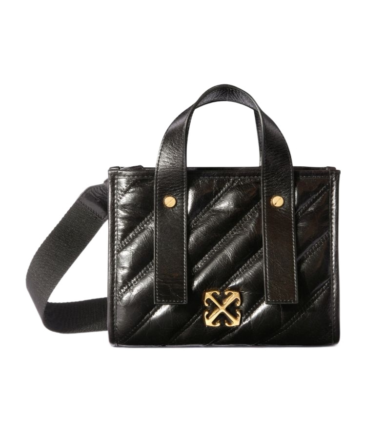 Off-white Logo-plaque Quilted Tote Bag In Black