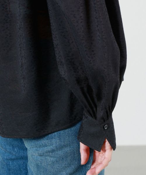 Chloé Sheer Fabric Gathered Long Sleeves Mandarin Collar In Black