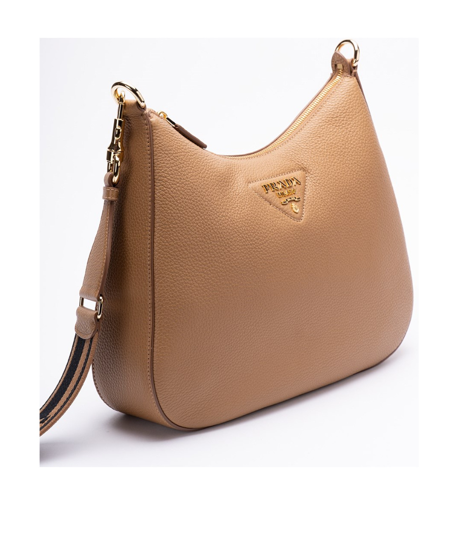 Prada Logo-embossed Leather Shoulder Bag In Brown