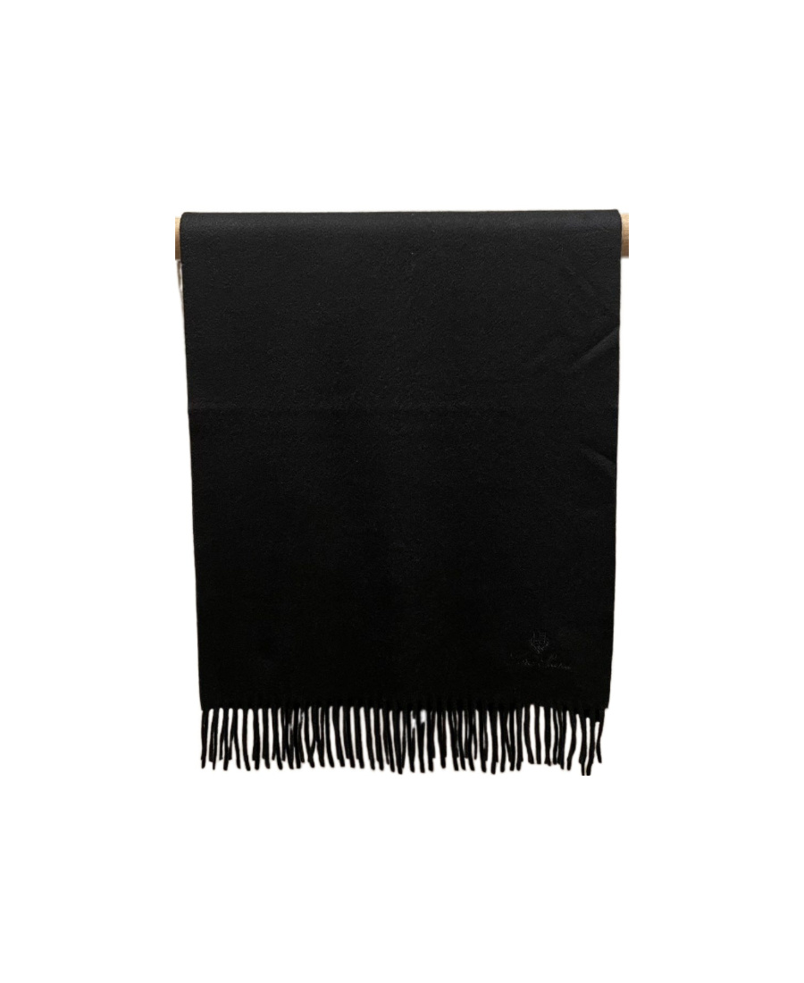 Loro Piana Logo Embroidered Fringed-edge Scarf In Black