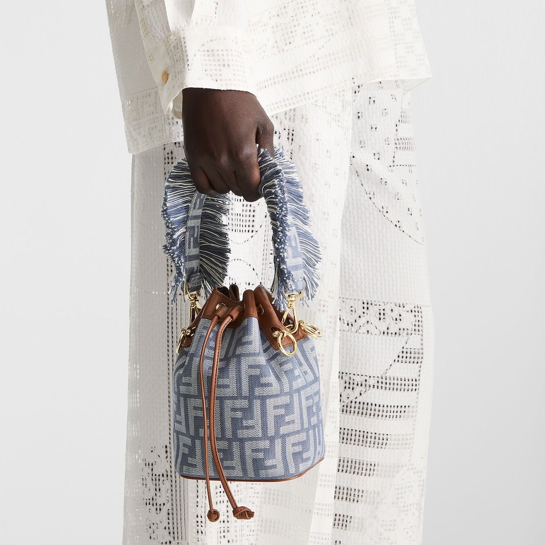 Fendi Blue Denim-effect Ff Jacquard Mini-bag