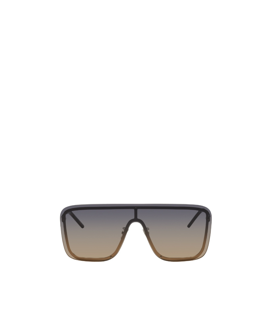 Saint Laurent Logo Shield Metal Frame Sunglasses In Gray