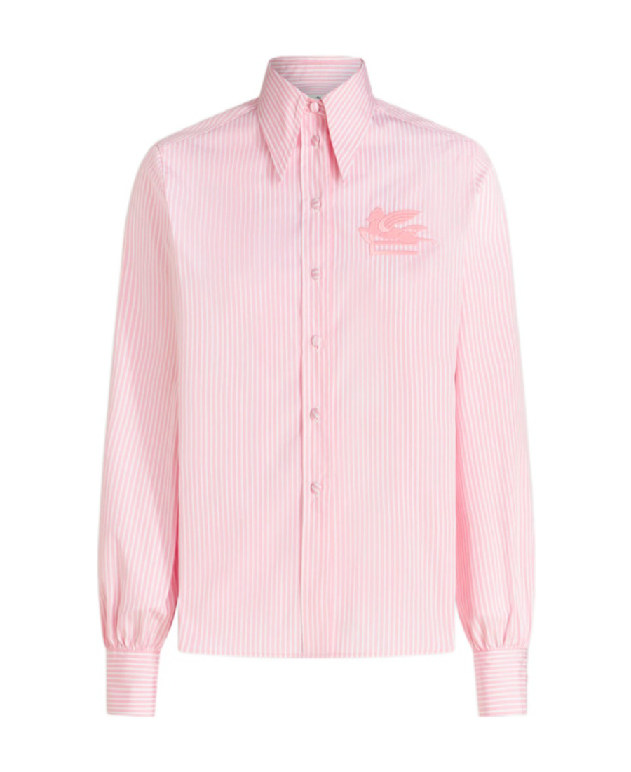 Etro Logo-embroidered Striped Cotton Shirt In Pink
