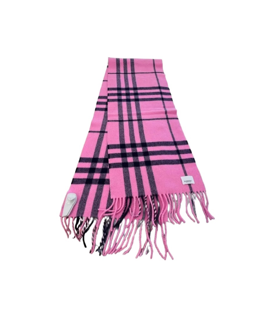 Burberry Plaid Tassel Scarf In Pink
