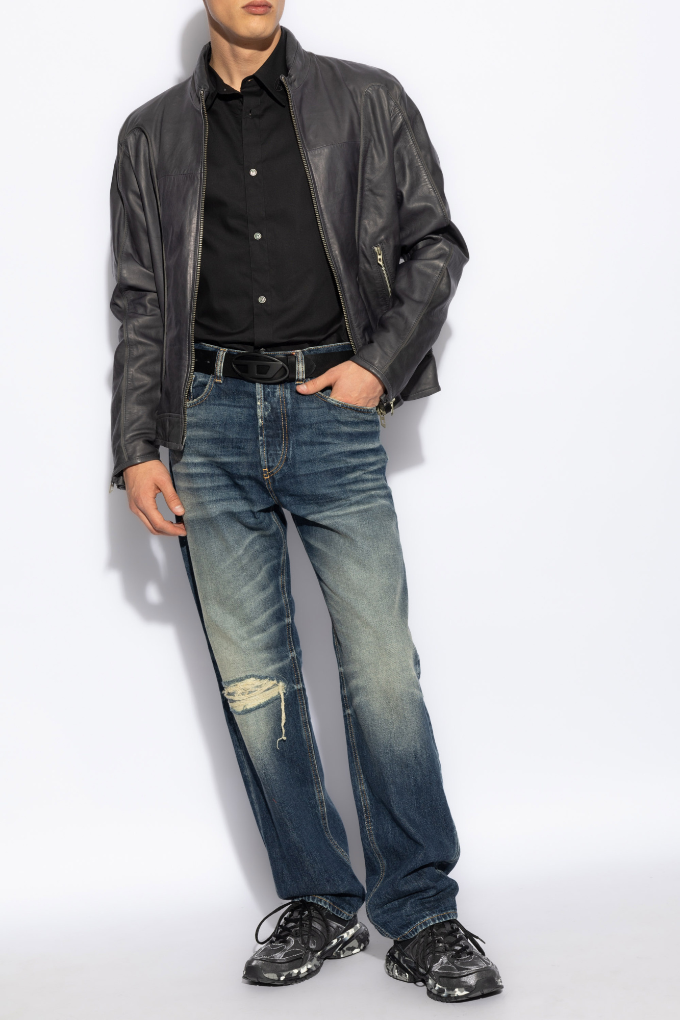 Diesel Cotton S-limo Shirt With Spread Collar In Black