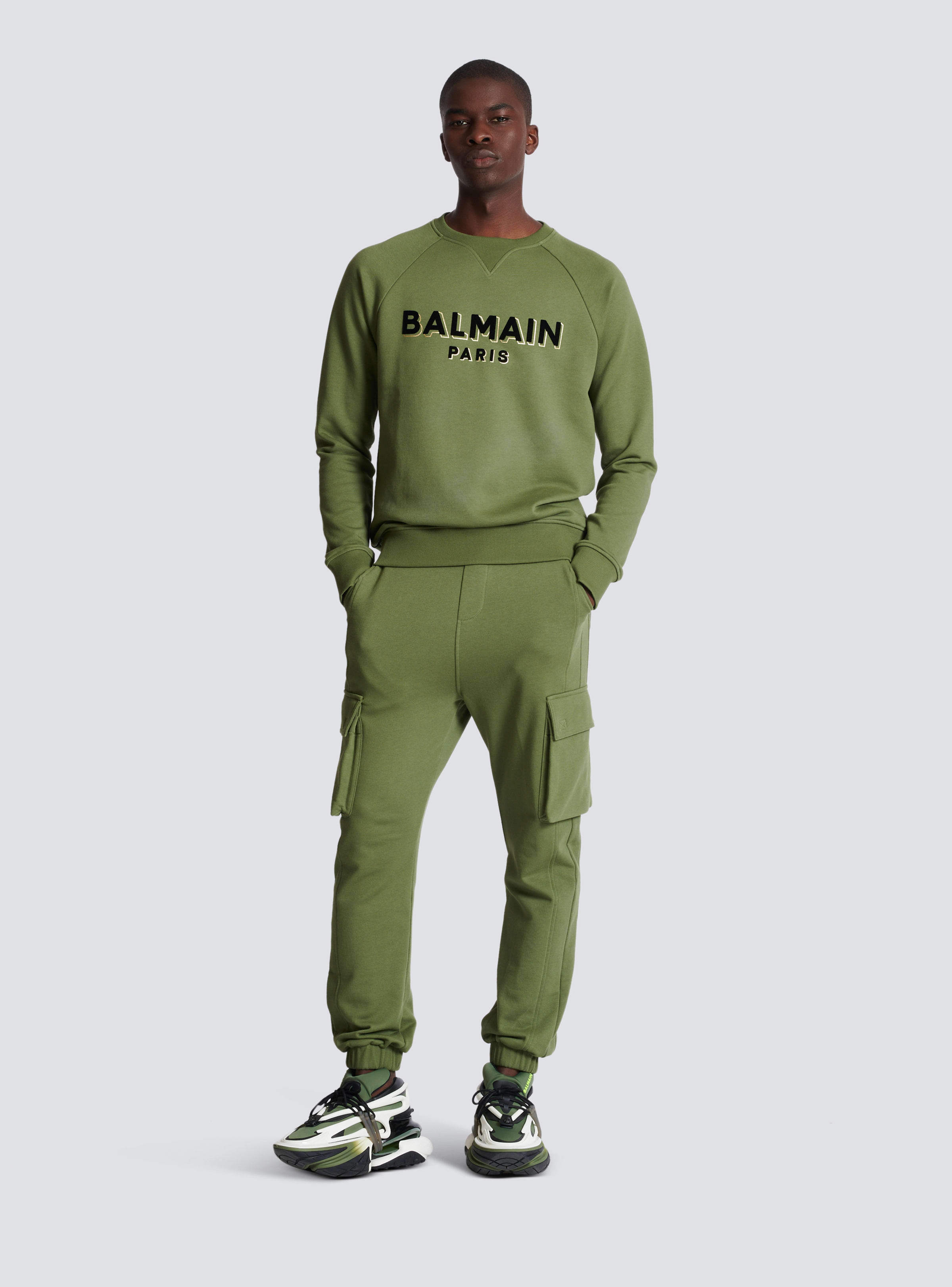 Shop Balmain Long-sleeved Sweater In Green