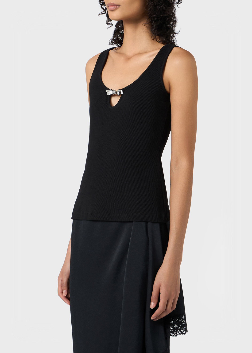 Blumarine Rib Knit Tank Top In Black
